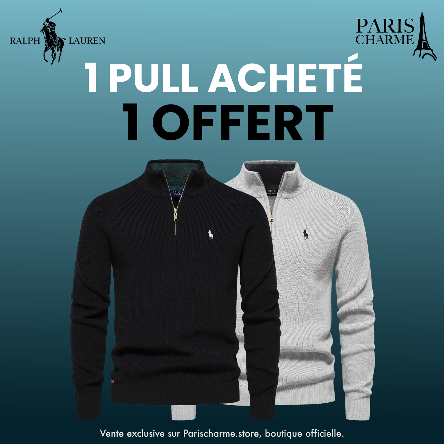 Pull Col Zippé  R&L 1+1 (DÉSTOCKAGE)