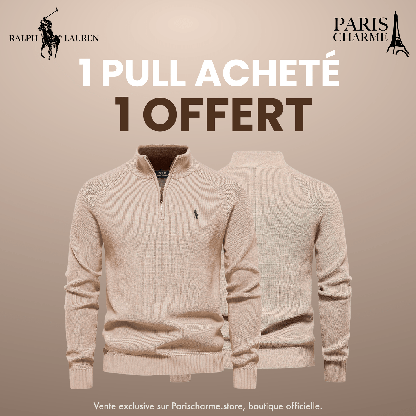 Pull Col Zippé  R&L 1+1 (DÉSTOCKAGE)