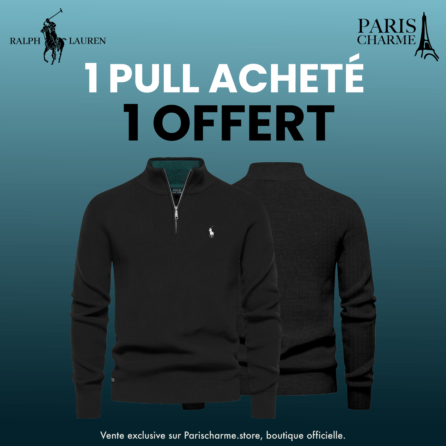 Pull Col Zippé  R&L 1+1 (DÉSTOCKAGE)